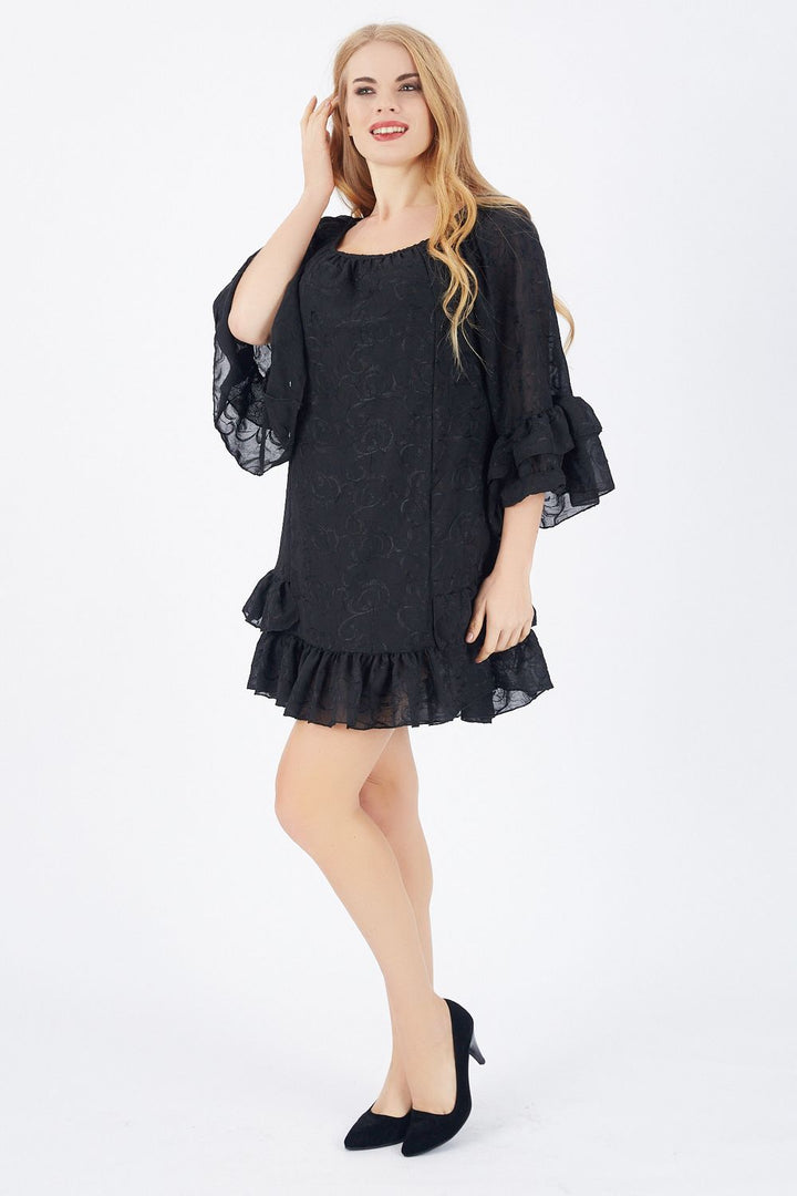SNS Sense Black Skirt Tip 2 Layers Sleeves 2 Layers Lined Chiffon Dress - Solingen