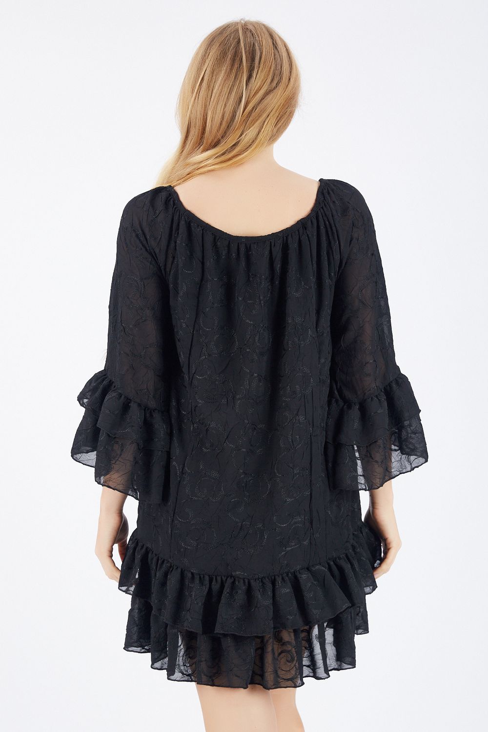 SNS Sense Black Skirt Tip 2 Layers Sleeves 2 Layers Lined Chiffon Dress - Solingen