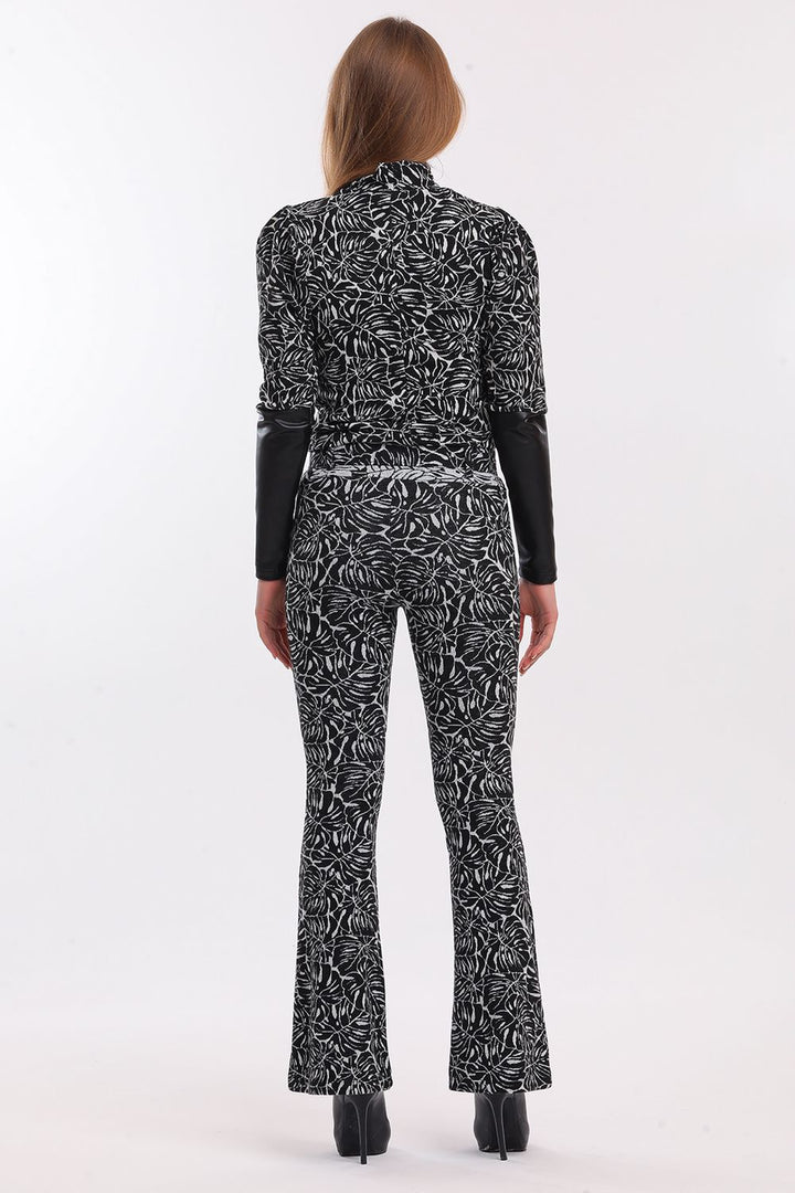 SNS Black Fisherman Collar Blouse with Leather Trimmed Sleeves - Fürth