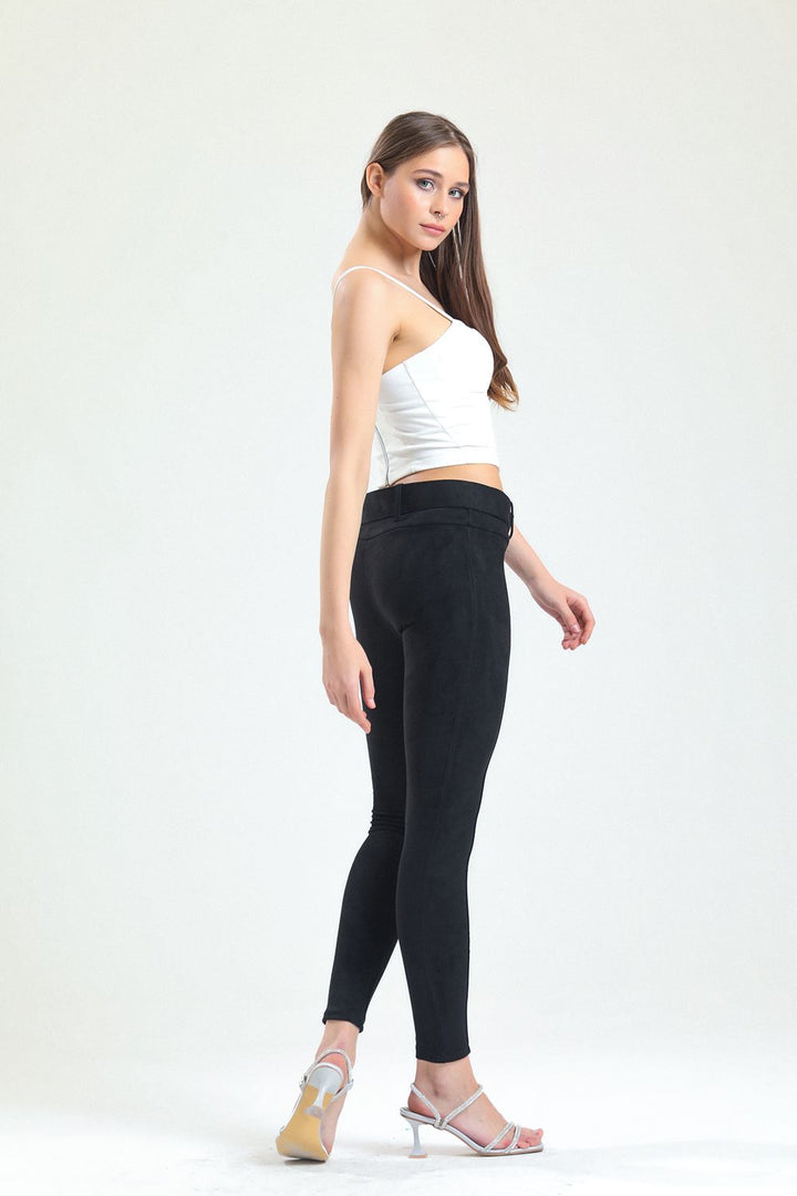 SNS Sense Black Belted Skinny Suede Leggings - Bentonville