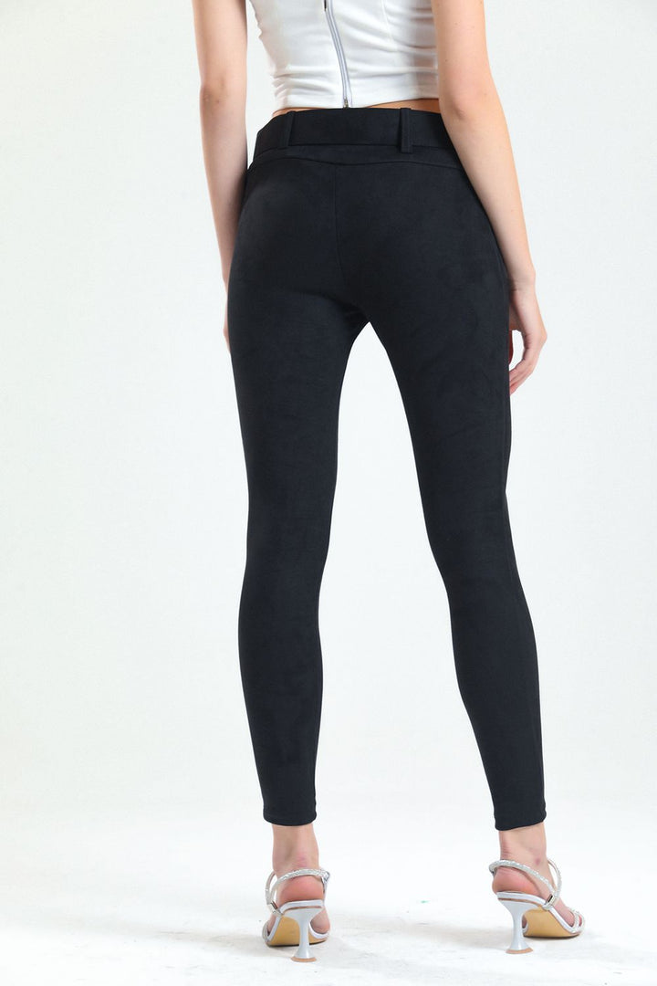 SNS Sense Black Belted Skinny Suede Leggings - Bentonville