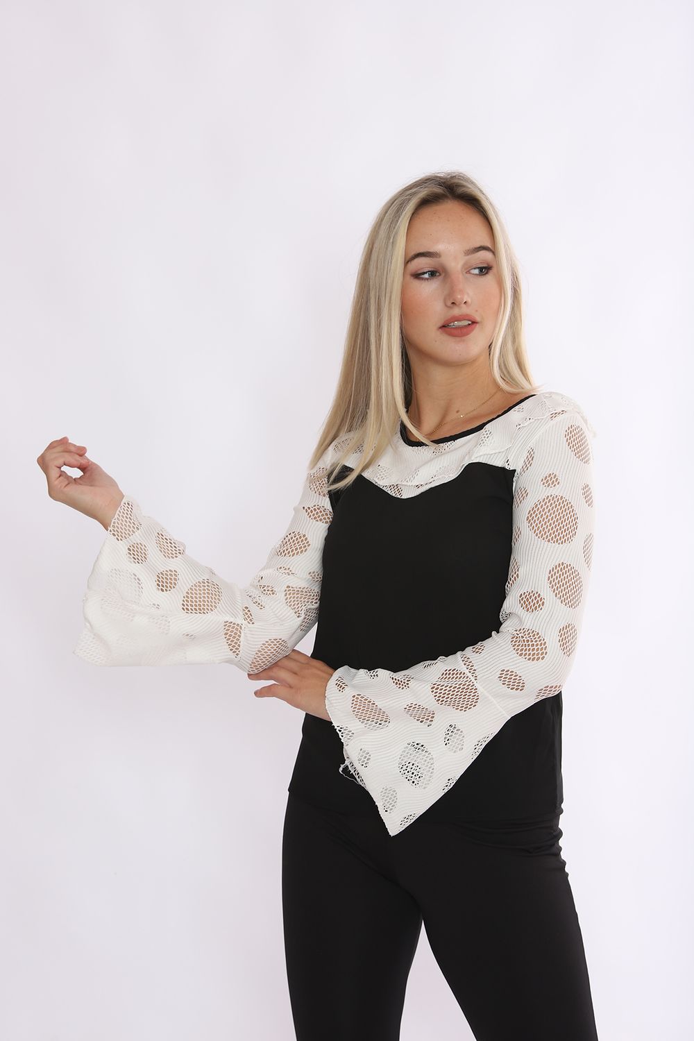 SNS Sense Black Collar and Front Lace Evening Blouse - Roermond