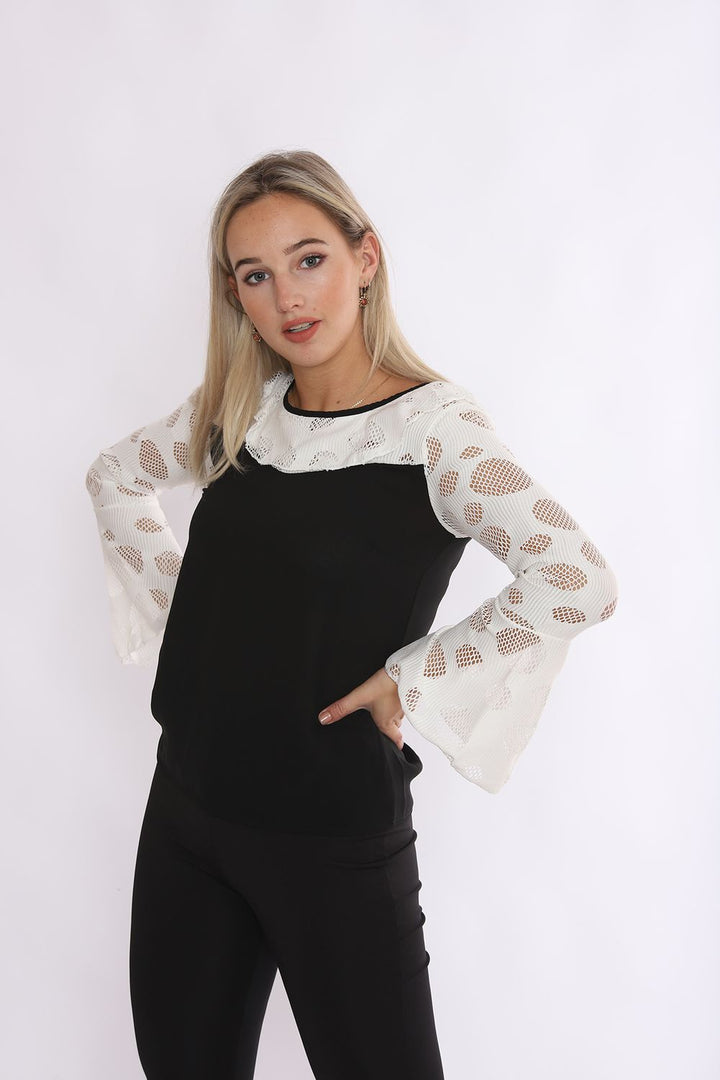 SNS Sense Black Collar and Front Lace Evening Blouse - Roermond