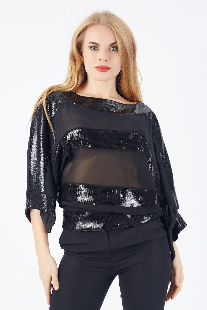 SNS Black Sequin-Embellished Chiffon Blouse - Königs Wusterhausen