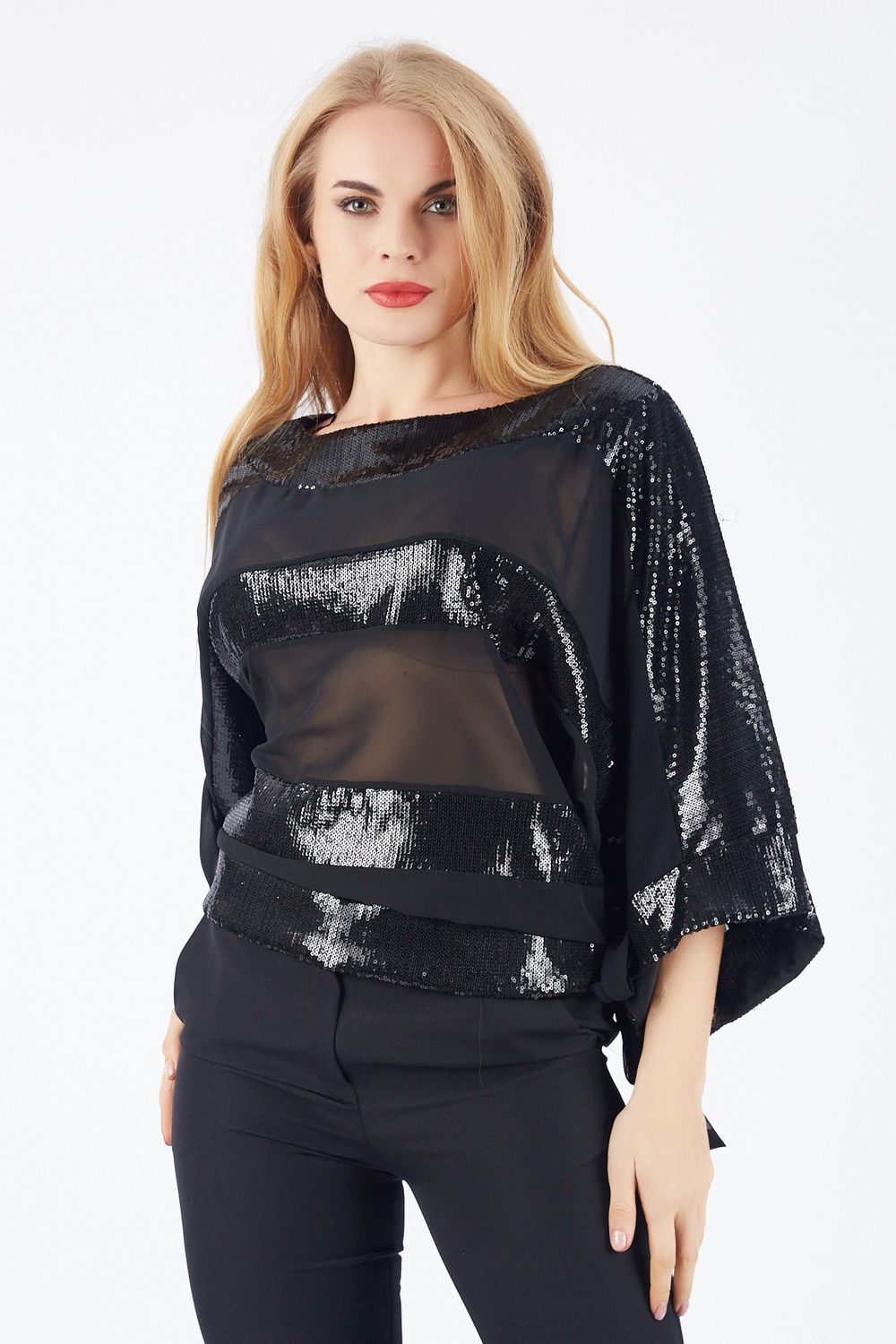 SNS Black Sequin-Embellished Chiffon Blouse - Königs Wusterhausen