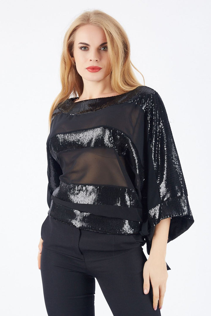 SNS Black Sequin-Embellished Chiffon Blouse - Königs Wusterhausen