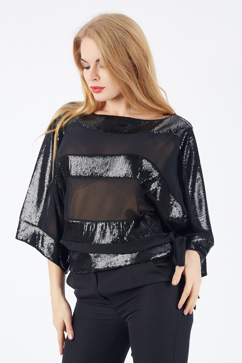 SNS Black Sequin-Embellished Chiffon Blouse - Königs Wusterhausen