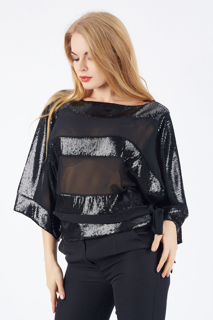 SNS Black Sequin-Embellished Chiffon Blouse - Königs Wusterhausen