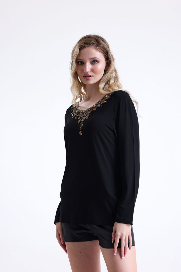 SNS Sense Black Sequined Viscose Blouse - Midwest City