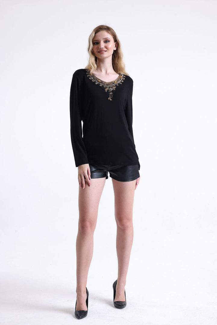 SNS Sense Black Sequined Viscose Blouse - Midwest City