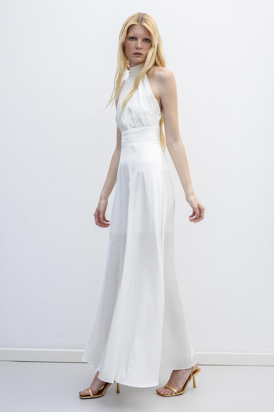 BSL Women Backless Satin Maxi Dress - Martínez de la Torre