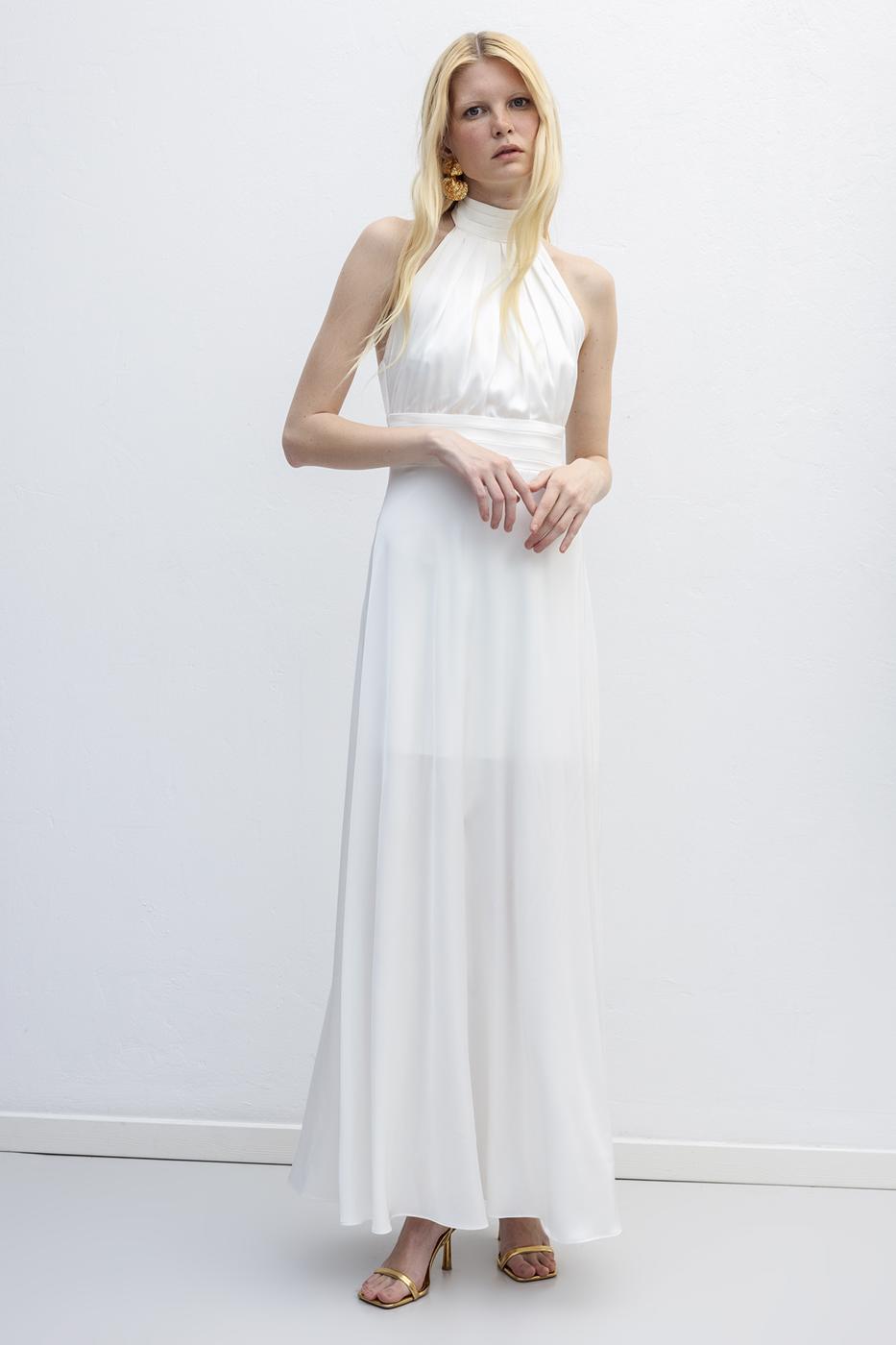 BSL Women Backless Satin Maxi Dress - Martínez de la Torre