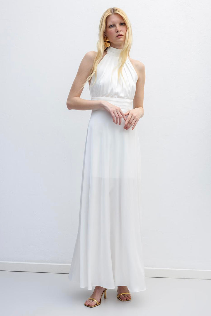 BSL Women Backless Satin Maxi Dress - Martínez de la Torre
