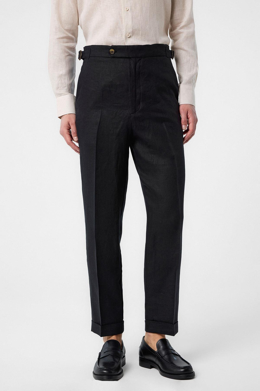 ANT Antioch Black 100% Linen Italian Cut Men's Trousers - Caen