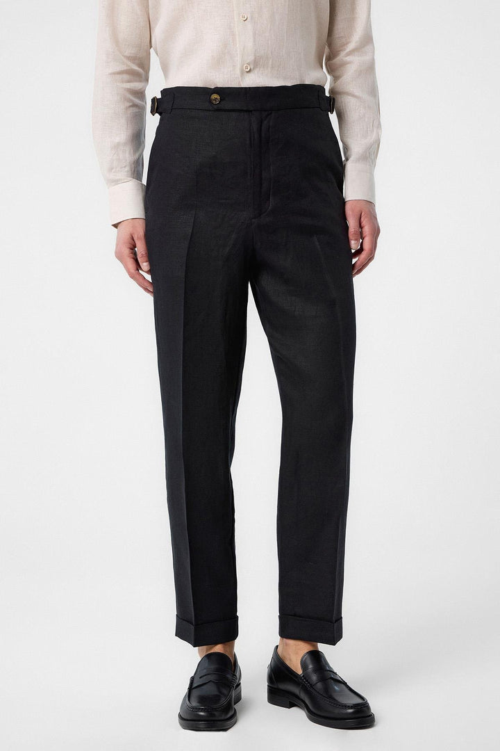 ANT Antioch Black 100% Linen Italian Cut Men's Trousers - Caen