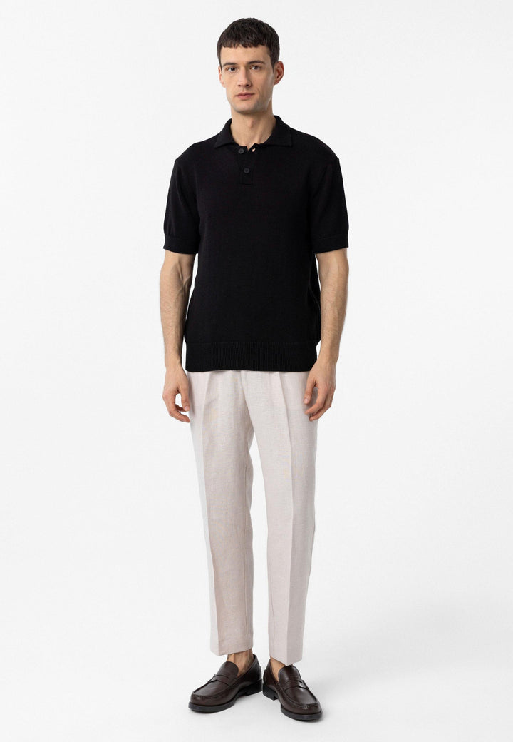 ANT Antioch Black 100% Cotton Polo Neck Knit T-Shirt - Acilia