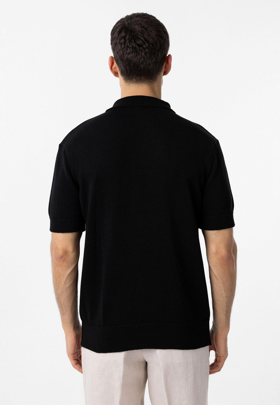 ANT Antioch Black 100% Cotton Polo Neck Knit T-Shirt - Acilia