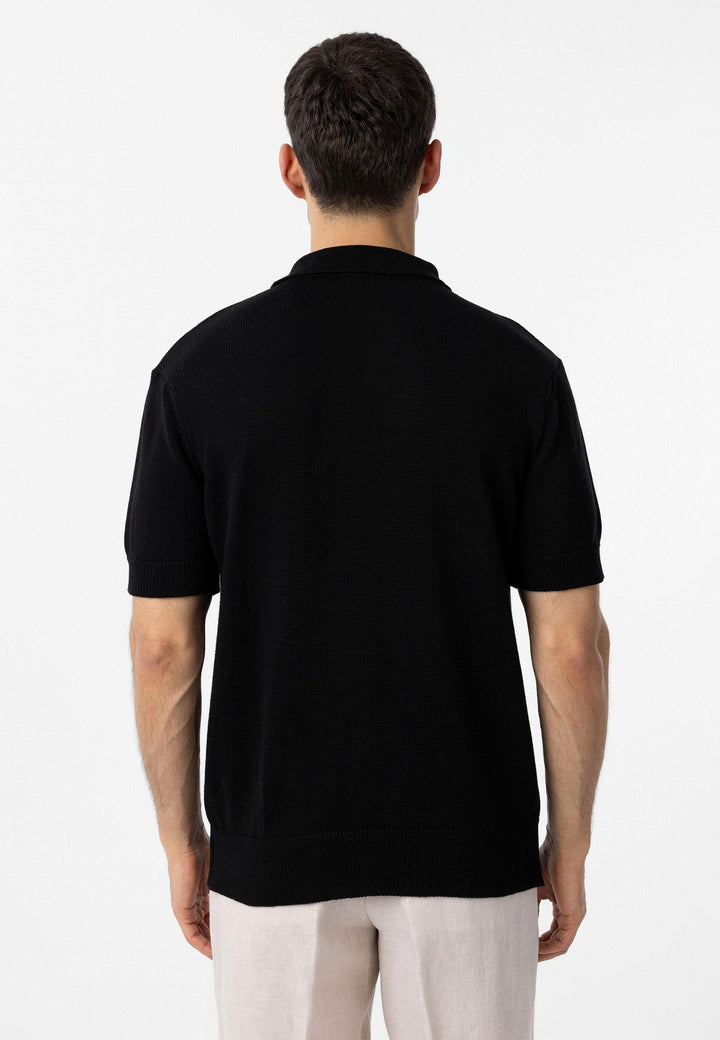 ANT Antioch Black 100% Cotton Polo Neck Knit T-Shirt - Acilia