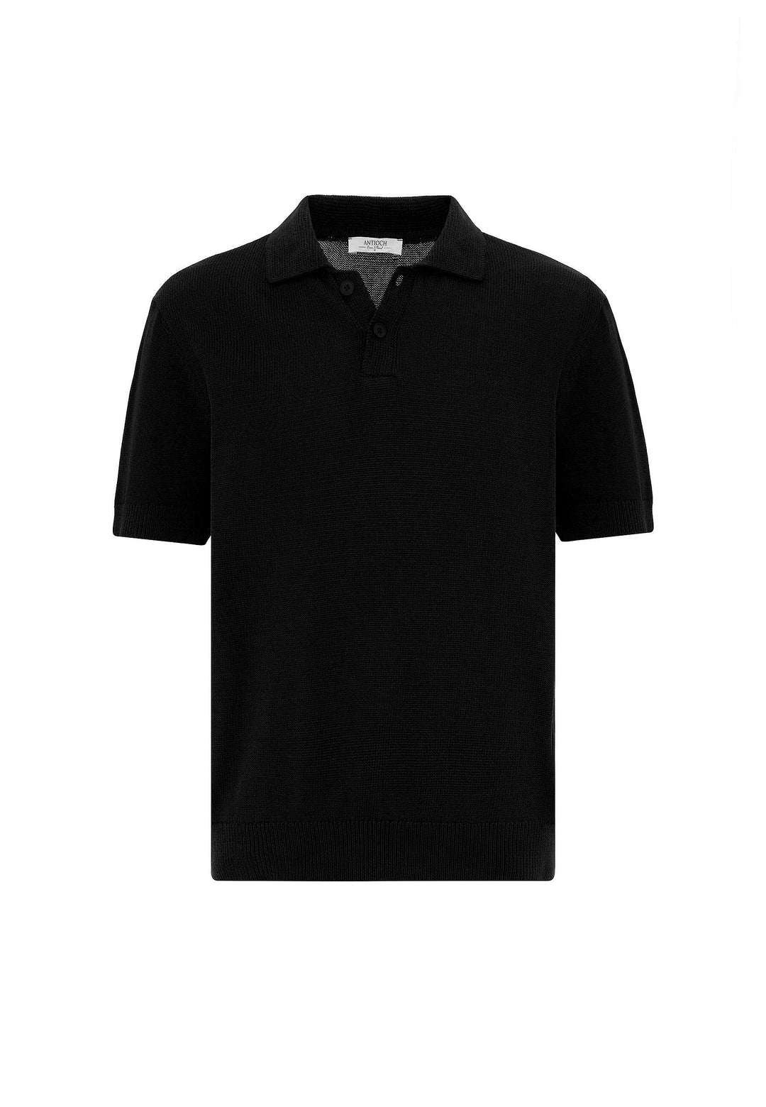 ANT Antioch Black 100% Cotton Polo Neck Knit T-Shirt - Acilia