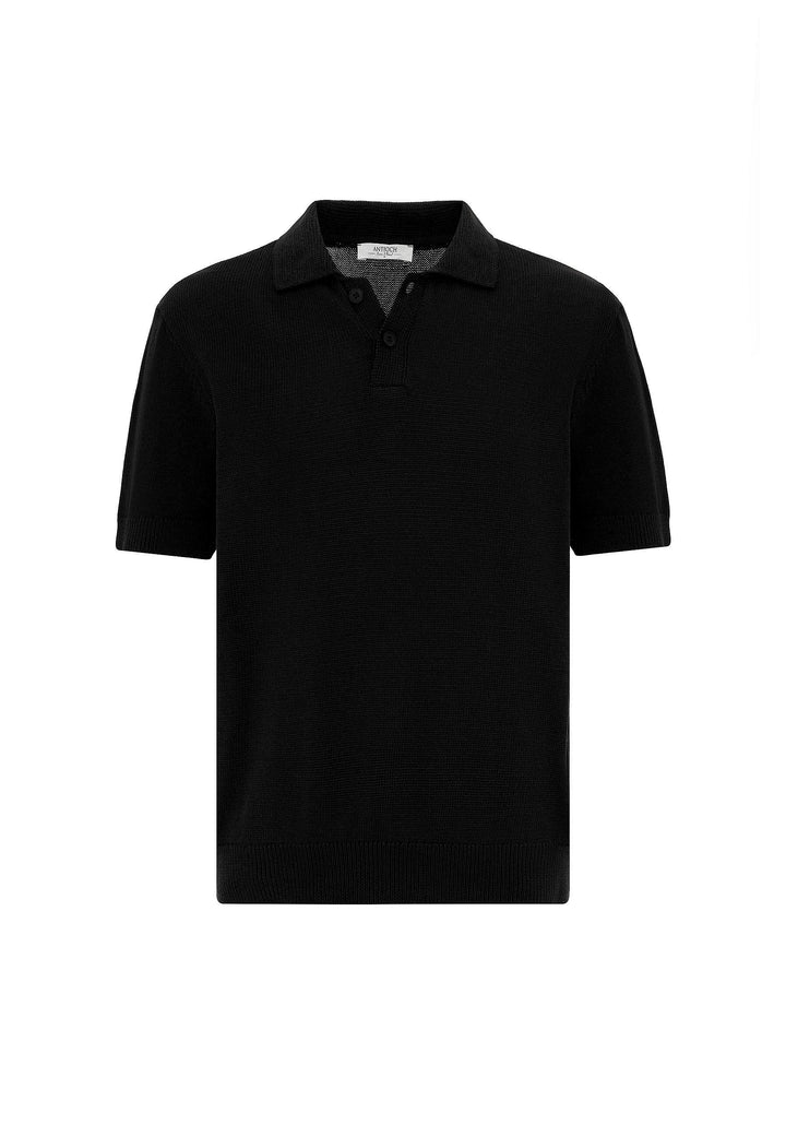 ANT Antioch Black 100% Cotton Polo Neck Knit T-Shirt - Acilia