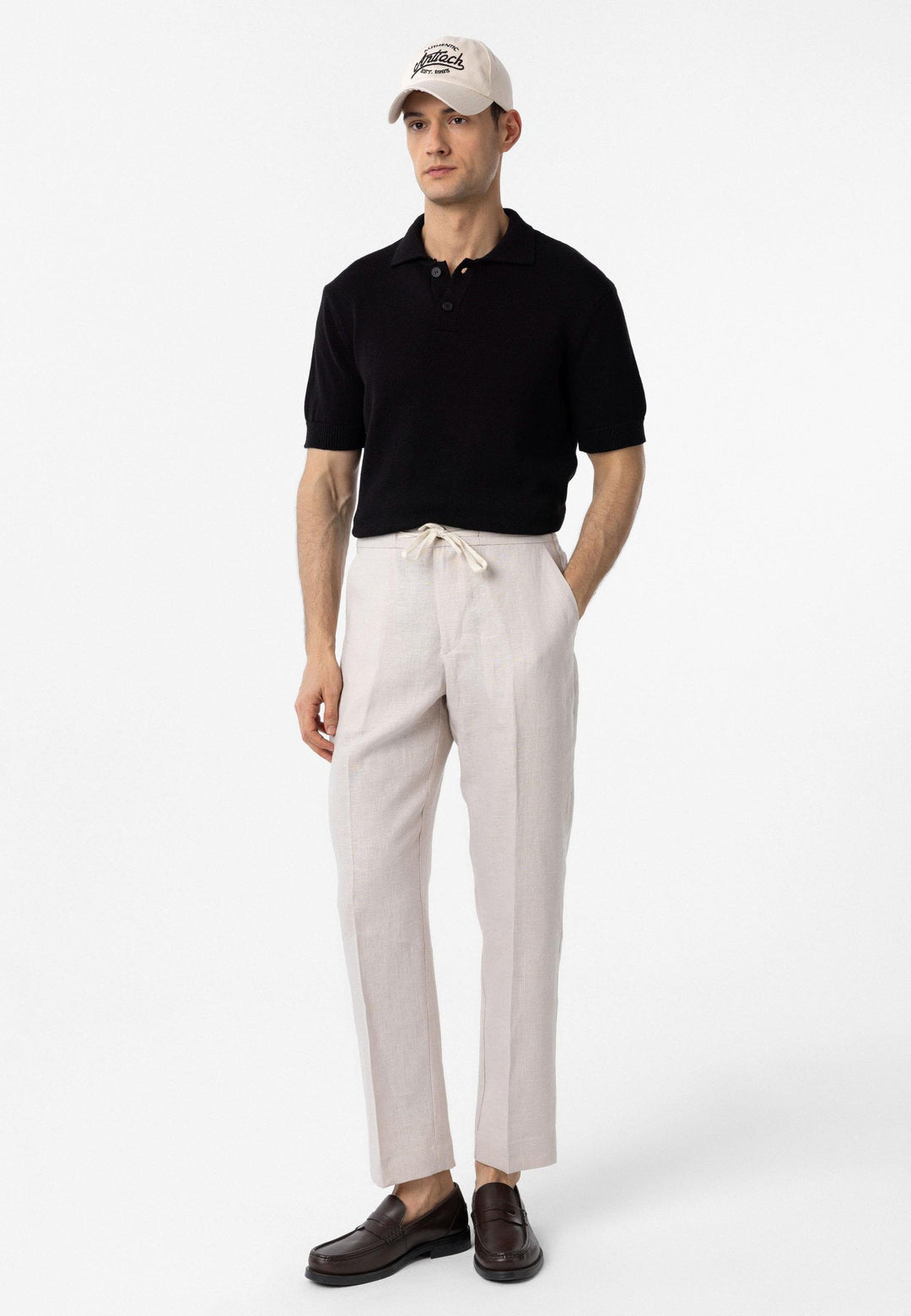 ANT Antioch Black 100% Cotton Polo Neck Knit T-Shirt - Acilia