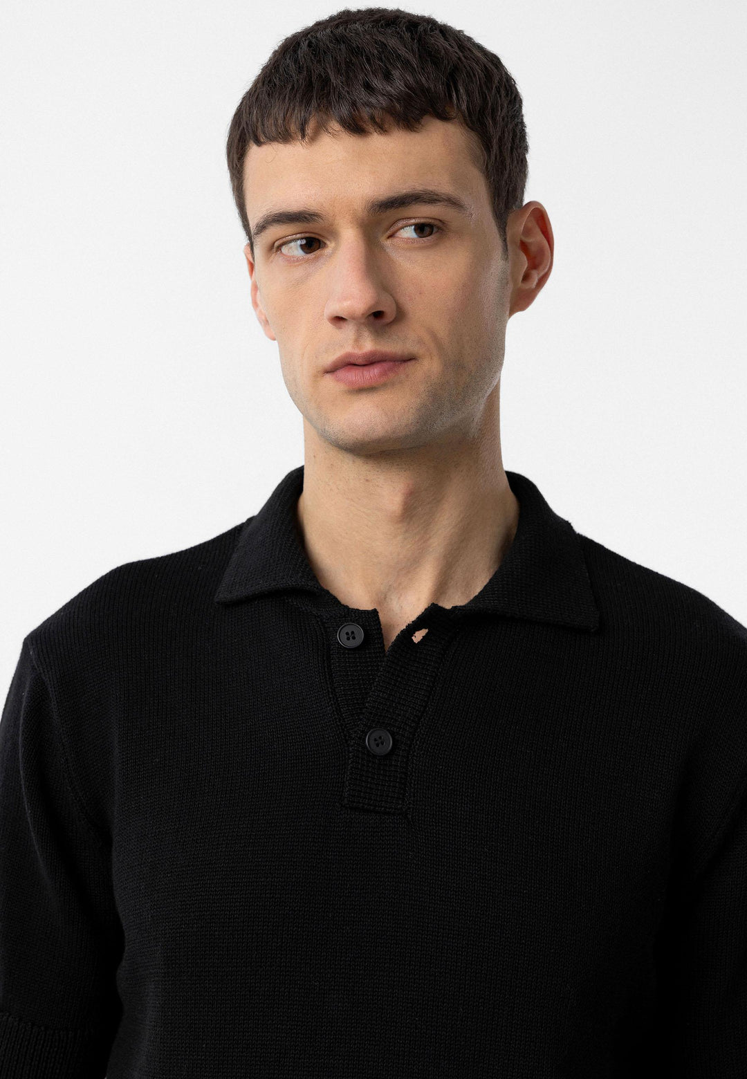 ANT Antioch Black 100% Cotton Polo Neck Knit T-Shirt - Acilia