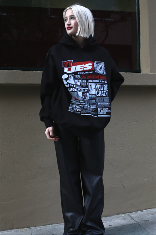 MDX Black Printed Oversized Hooded Women's Sweatshirt MG1581 - Norderstedt