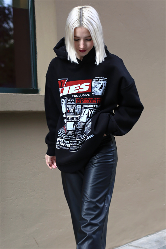 MDX Black Printed Oversized Hooded Women's Sweatshirt MG1581 - Norderstedt