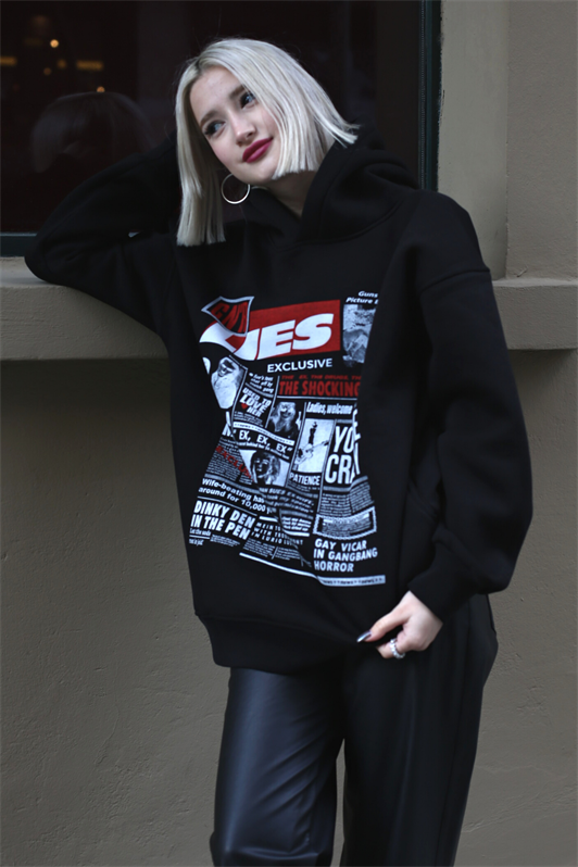MDX Black Printed Oversized Hooded Women's Sweatshirt MG1581 - Norderstedt