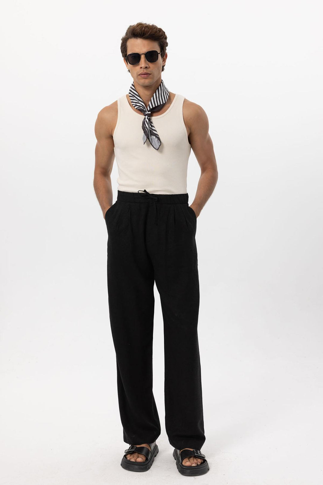 ANT Men's Linen Blend Baggy Pants with Waist Ties - Padova
