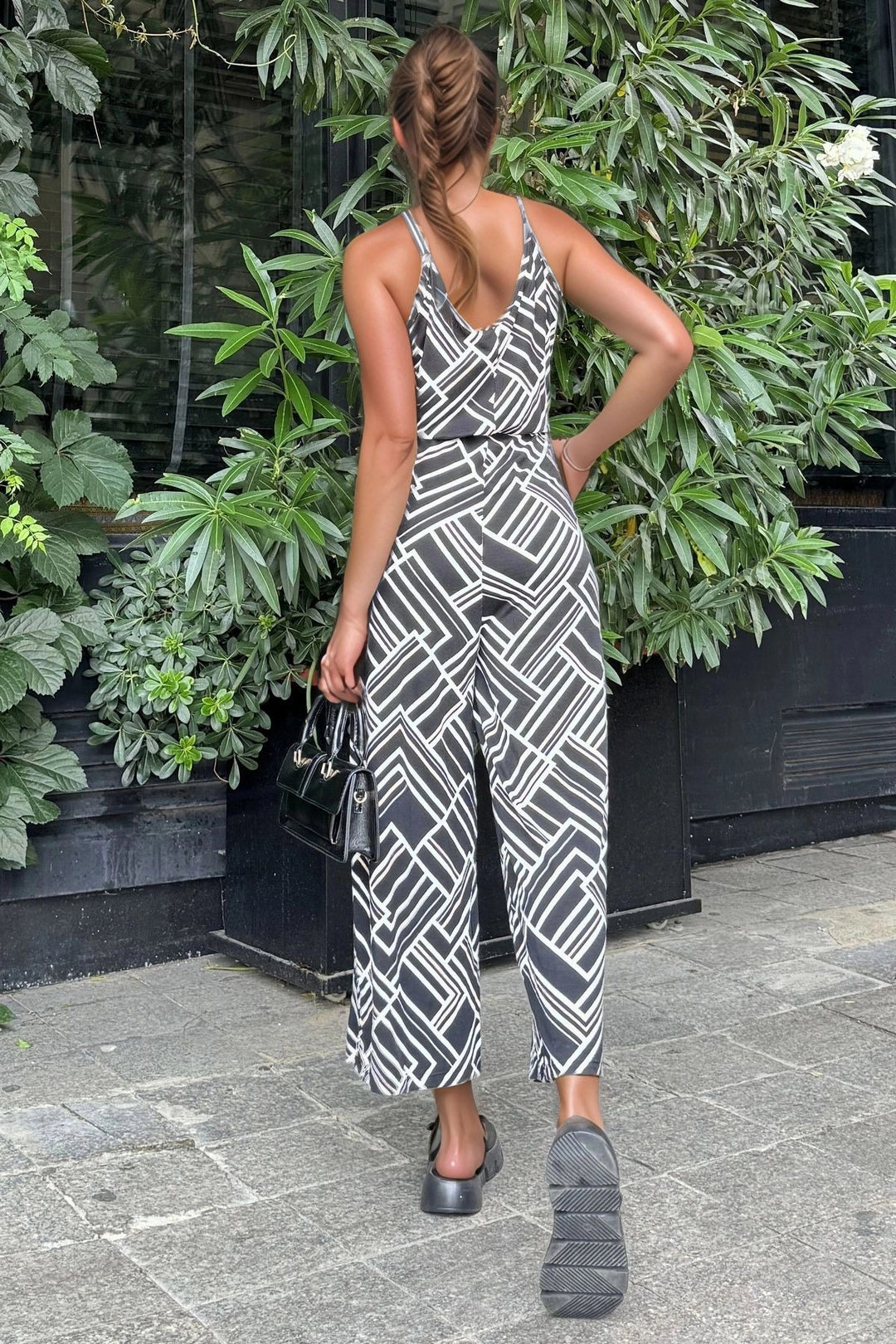 Black White Pink Strappy Wrap Waist Elasticated Pocket Jumpsuit BCBSK-25700-3632 - Woodbridge