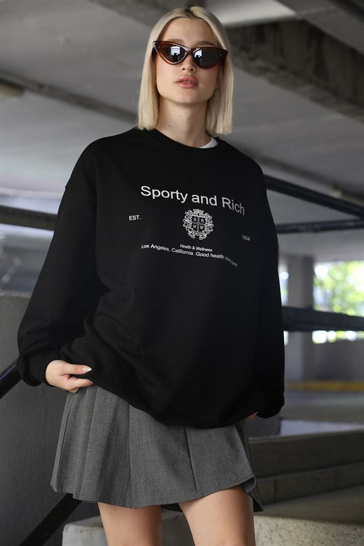 MDX Black Bicycle Collar Printed Oversized Women's Sweatshirt MG1577 - Steyr