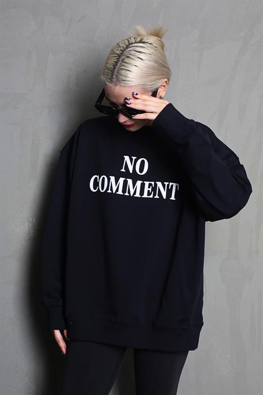 MDX Black Bicycle Collar Printed Oversized Women's Sweatshirt MG1902 - Löhne