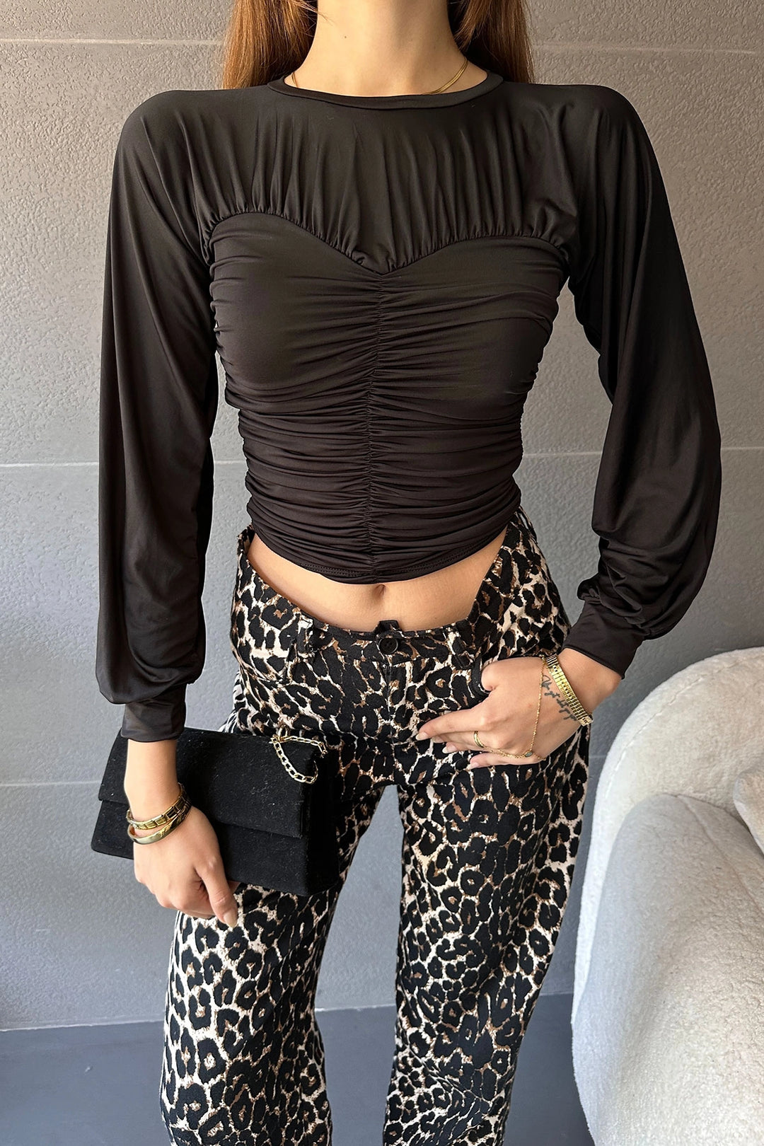 Black Bicycle Collar Drape Detailed Blouse BCDF-241096 - Gallatin