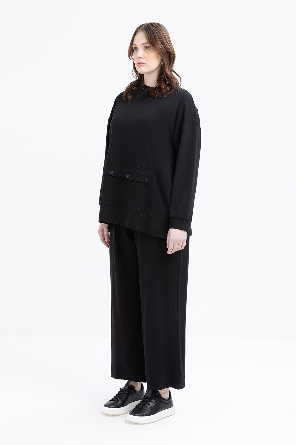 TLD Women Allday Black Big Pocket Side Zippered Lycra Plus Size Tracksuit - Delano