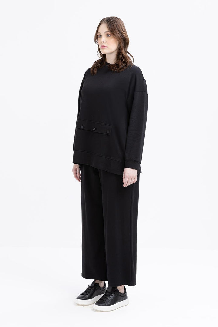 TLD Women Allday Black Big Pocket Side Zippered Lycra Plus Size Tracksuit - Delano