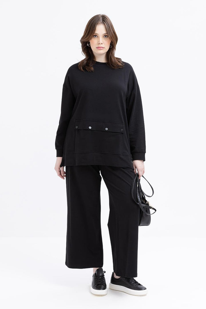 TLD Women Allday Black Big Pocket Side Zippered Lycra Plus Size Tracksuit - Delano