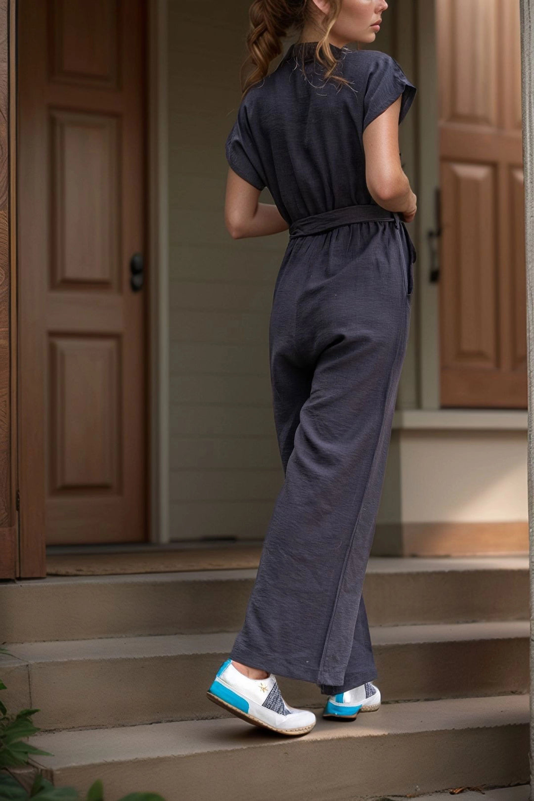 Black Jacket Collar Self-Belted Jumpsuit BCBSK-25700-3405 - The Villages