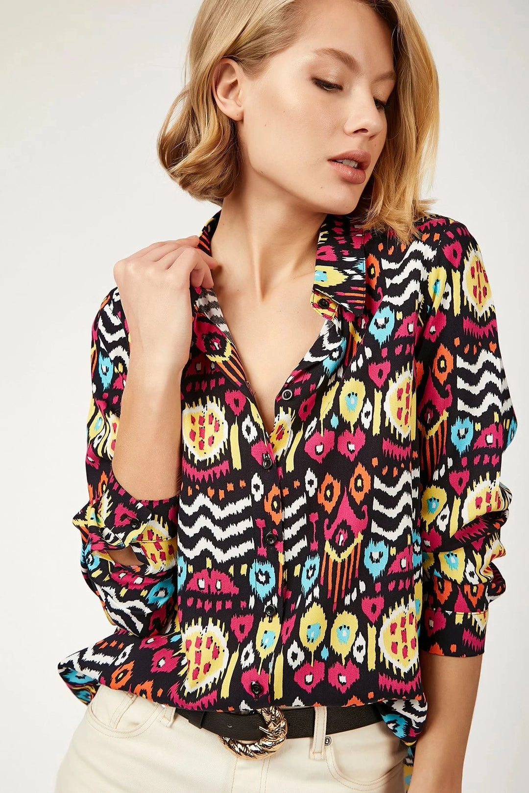 Black Patterned Long Sleeve Shirt BCBSK-25700-K5148 - Fort McMurray