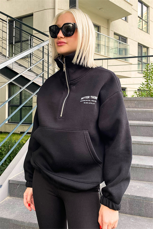 MDX Black High Neck Zippered Women's Sweatshirt MG1935 - Buena Park