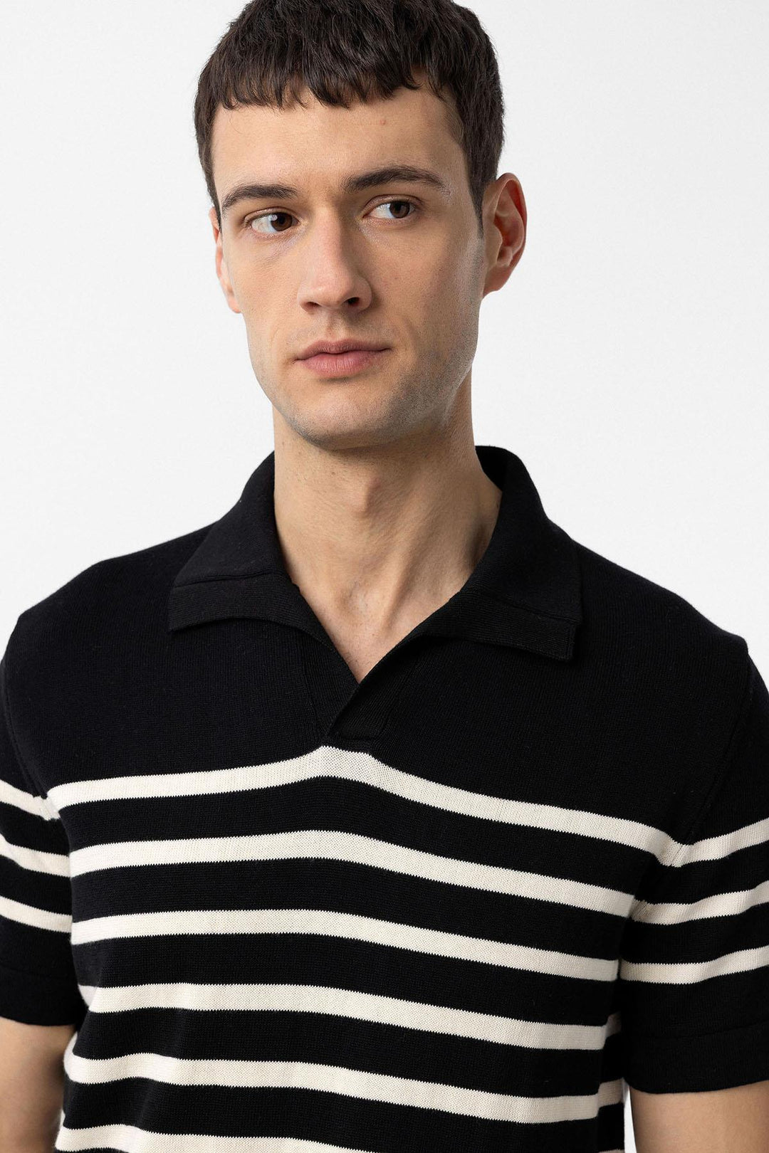 ANT Antioch Black/Ecru Striped Men's Polo Neck Knit T-Shirt - Gummersbach