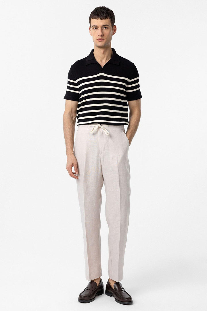 ANT Antioch Black/Ecru Striped Men's Polo Neck Knit T-Shirt - Gummersbach