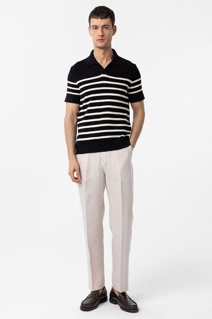 ANT Antioch Black/Ecru Striped Men's Polo Neck Knit T-Shirt - Gummersbach