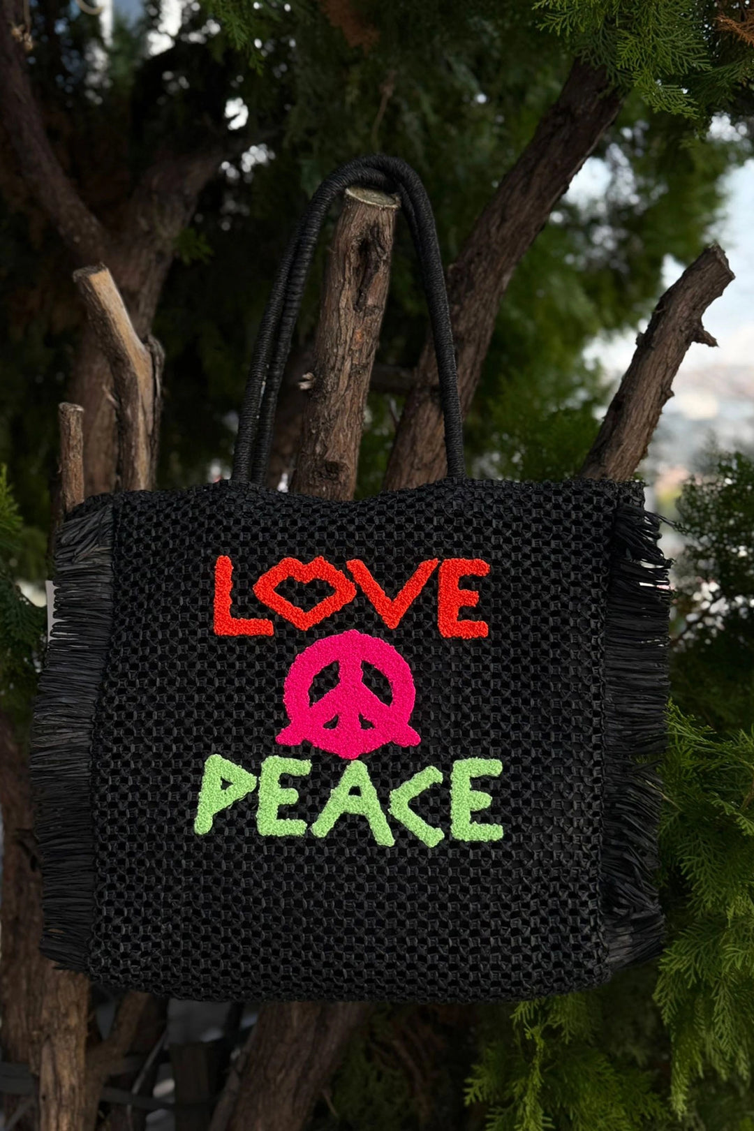 Black Hand-Knitted Embroidered Straw Bag BCNSV-25NWC021 - Graham