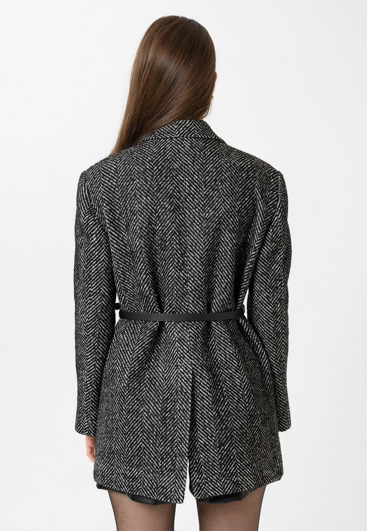 ANT Antioch Black Woman Herringbone Patterned Blazer Jacket - Abertawe