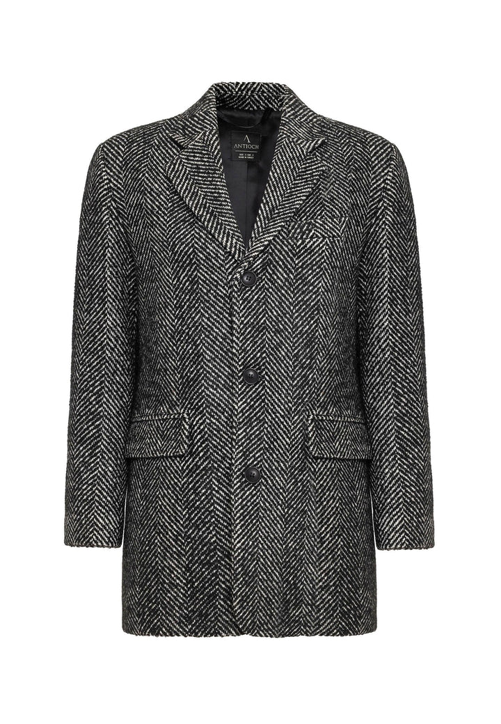 ANT Antioch Black Woman Herringbone Patterned Blazer Jacket - Abertawe