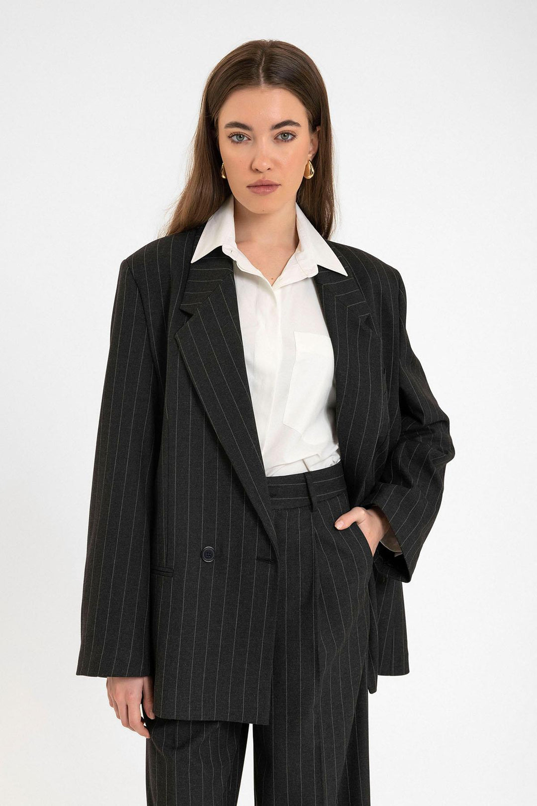 ANT Antioch Black Striped Oversized Blazer Jacket - Newport