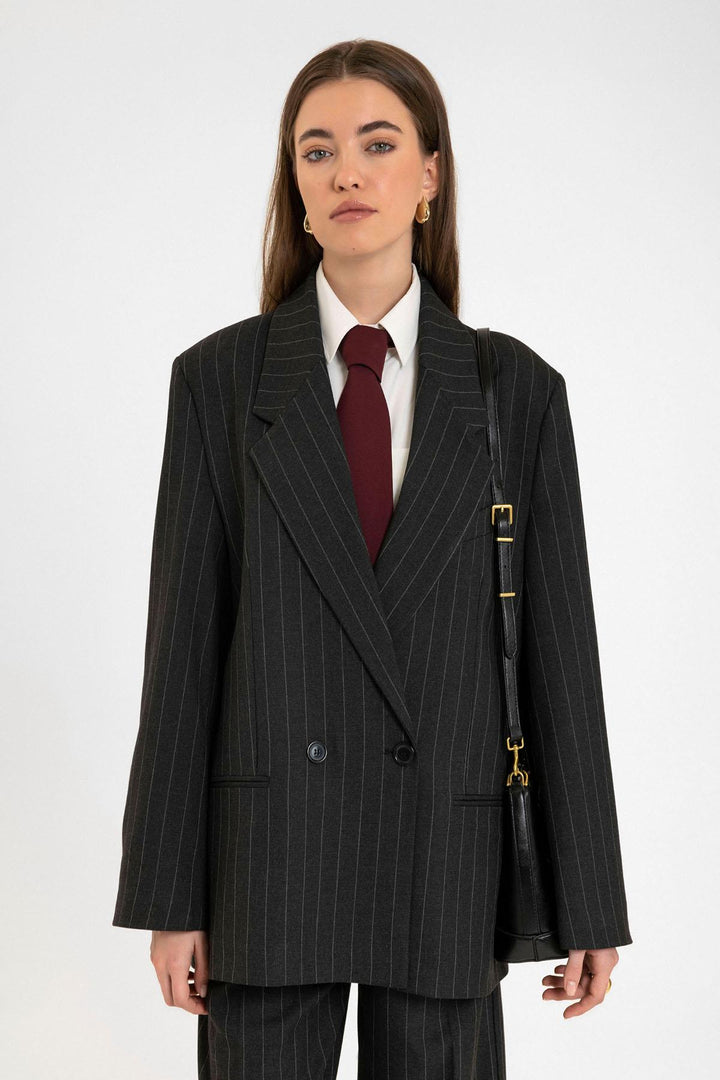 ANT Antioch Black Striped Oversized Blazer Jacket - Newport