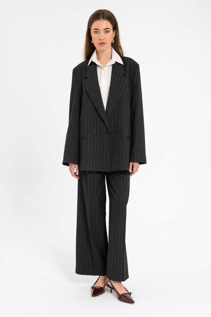 ANT Antioch Black Striped Oversized Blazer Jacket - Newport