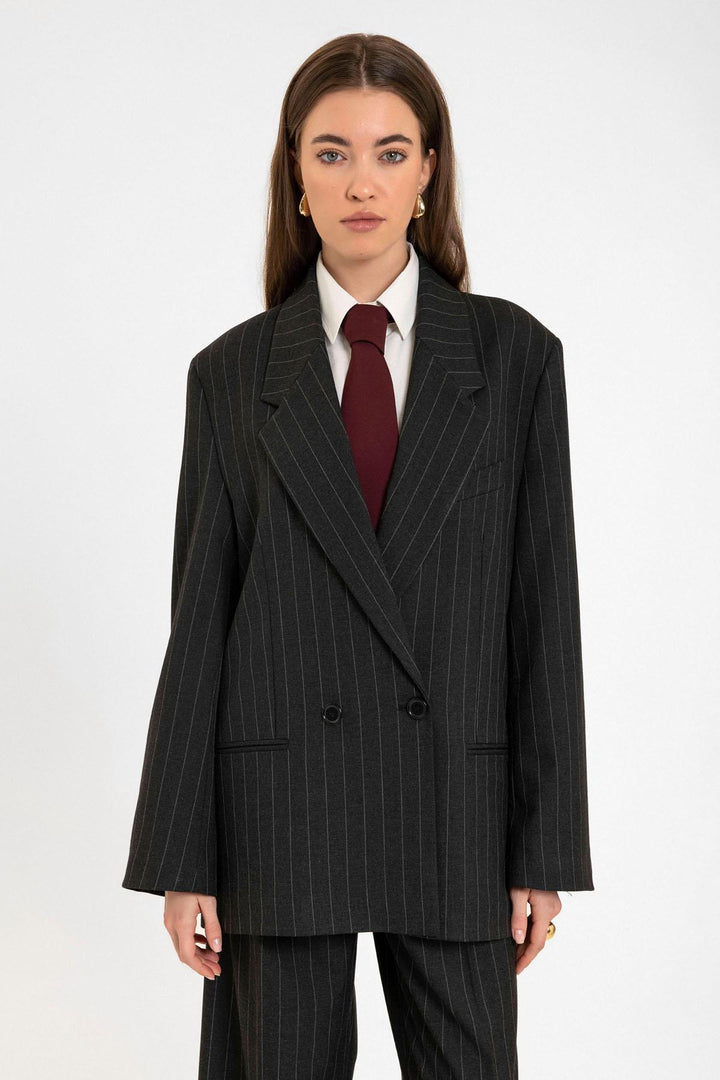 ANT Antioch Black Striped Oversized Blazer Jacket - Newport